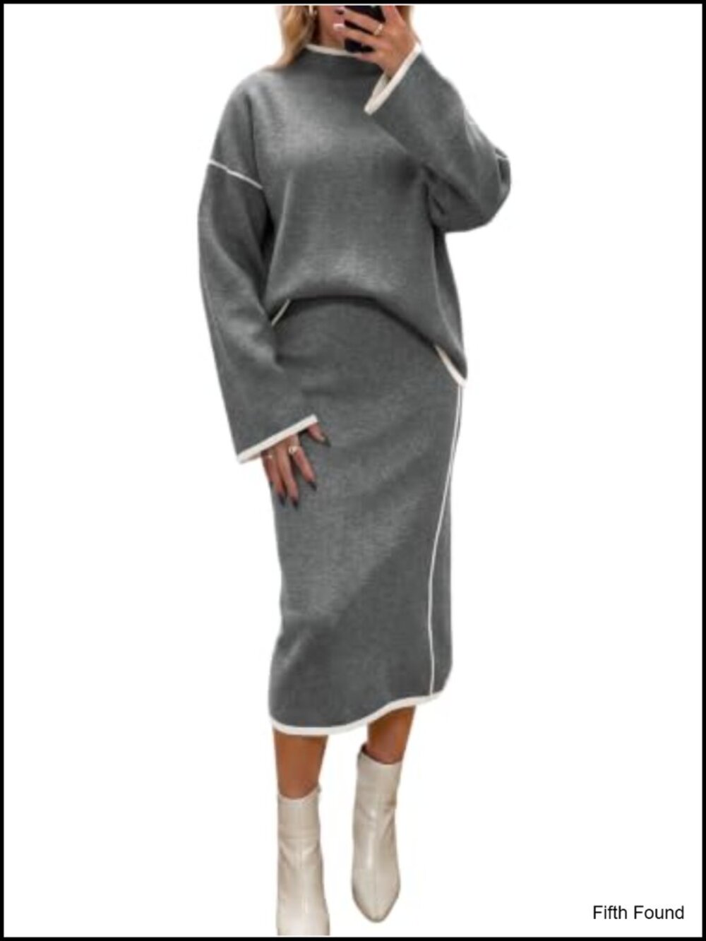 Womens 2 Piece Sweater Dress Set Mock Neck Midi Skirt Fall Office